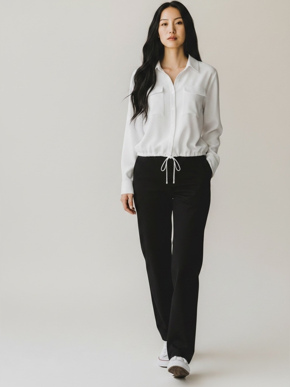 Urban Outfitters White Button-Down Drawstring Hem Shirt - Picture 3 of 8